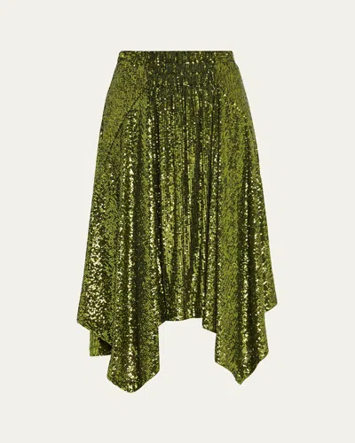 Rabanne Asymmetric Hem Sequined Midi Skirt In Green