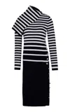 Rabanne Asymmetric Merino Wool Midi Dress In Black