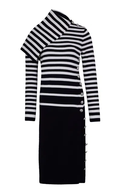 Rabanne Asymmetric Merino Wool Midi Dress In Black