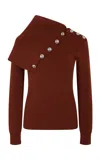 Rabanne Asymmetric Merino Wool Sweater In Brown