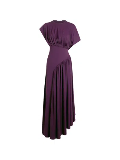 Rabanne Asymmetric Ruched Maxi Dress In Brown