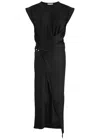 Rabanne Embellished Asymmetric Draped Satin-jersey Midi Dress In Black
