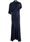 Rabanne Womens Deep Navy Aline One-short-sleeve Stretch-woven Midi Dress In Navy