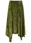 Rabanne Asymmetric Sequined Midi Skirt In Green