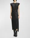 Rabanne Embellished Asymmetric Draped Satin-jersey Midi Dress In Black