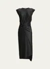 Rabanne Embellished Asymmetric Draped Satin-jersey Midi Dress In Black