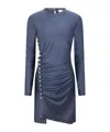 Rabanne Short Asymmetric Dress Metallic Texture In Blue