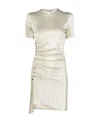 Rabanne Asymmetric Ruched Metallic Crepe Mini Dress In White