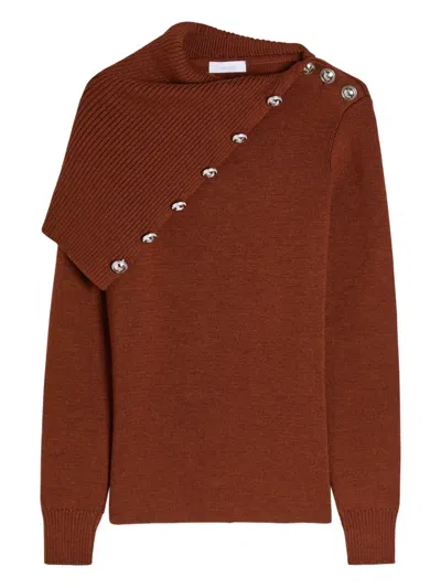Rabanne Asymmetric Wool Sweater In Brown