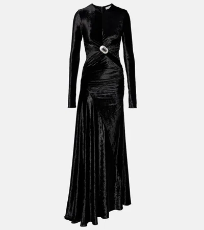 Rabanne Asymmetrical Draped Velvet Gown In Black
