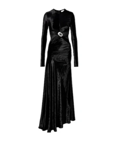 Rabanne Asymmetrical Draped Velvet Gown In Black