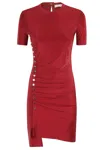Rabanne Womens Ruby Red Draped Stud Stretch-jersey Mini Dress In Red