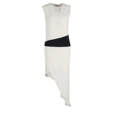 Rabanne Asymmetrical Midi Sleeveless Dress In White Viscose