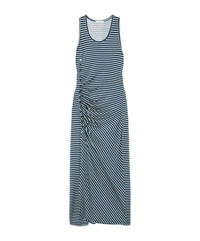 Rabanne Asymmetrical Pleated Striped Dress In Multi