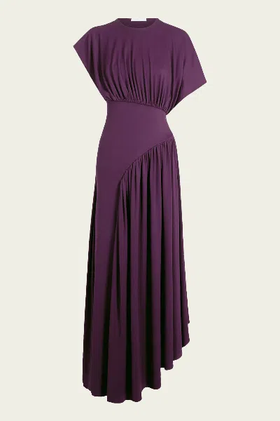 Rabanne Asymmetrical Ruched Long Dress In Magenta In Purple