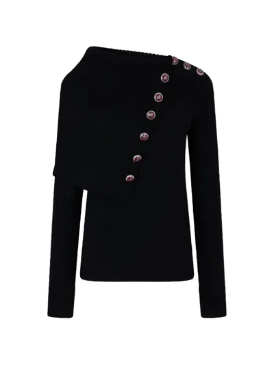 Rabanne Asymmetrical Sailor-collar Sweater In Black