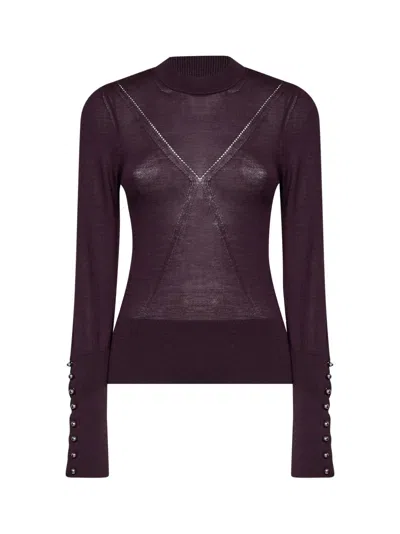 Rabanne Aubergine Wool And Silk Knit Sweater In Bordeaux