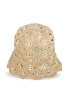 Rabanne Embellished Scalloped Crocheted Raffia Bucket Hat In Beige