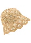 Rabanne Embellished Scalloped Crocheted Raffia Bucket Hat In Natural