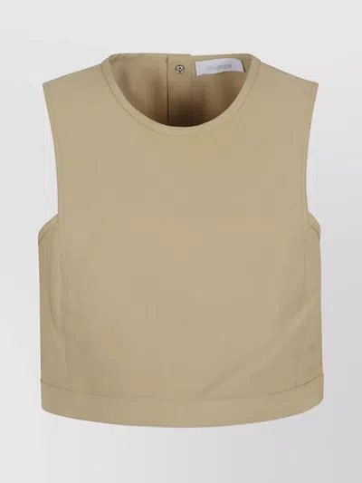 Rabanne Back Bow Sleeveless Cropped Crew Neck Top In Ochre