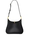 Rabanne Curved Leather Shoulder Bag With Brass Hardware In Black