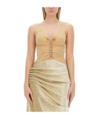 RABANNE PACO RABANNE	DRAPPED BEAD EMBELLISHED METALLIC TOP