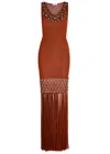 Rabanne Fringed Embellished Crocheted Cotton Maxi Dress In Red