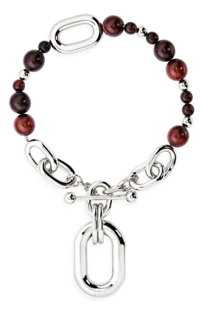 Rabanne Beaded Collar Necklace In Wood/silver