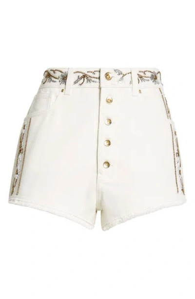 Rabanne Beaded Denim Shorts In Off White Denim