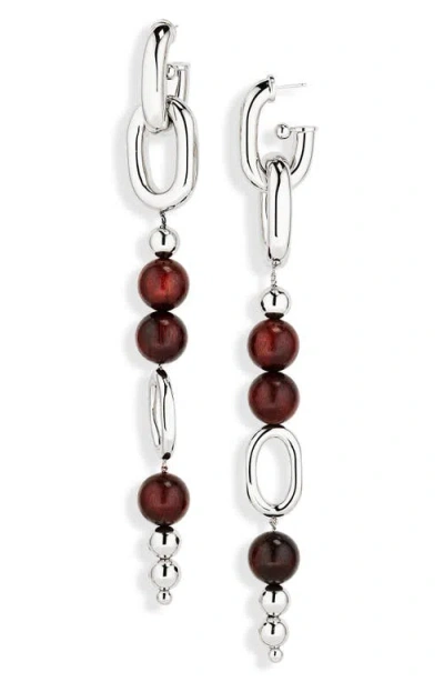 Rabanne Beaded Drop Earrings In Wood/silver