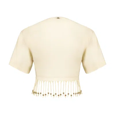 Rabanne Beaded Fringe Hem Cotton T-shirt In White