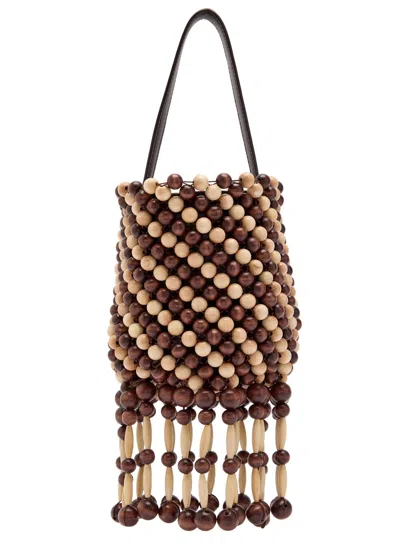 Rabanne Beaded Leather Bucket Bag In Brown