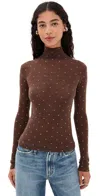 Rabanne Fitted Polka Dot Turtleneck Top In Brown