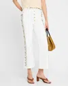 Rabanne Beaded-stripe Button-front Kickflared Ankle Pants In Off White Denim