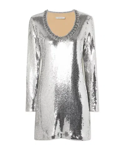 Rabanne Beaded-neckline Sequin-embellished Minidress In Burgundy