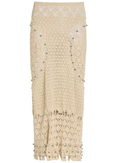 Rabanne Bead-embellished Crochet Cotton Midi Skirt In Neutral
