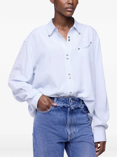 Rabanne Bead-embellished Striped Shirt In Blue