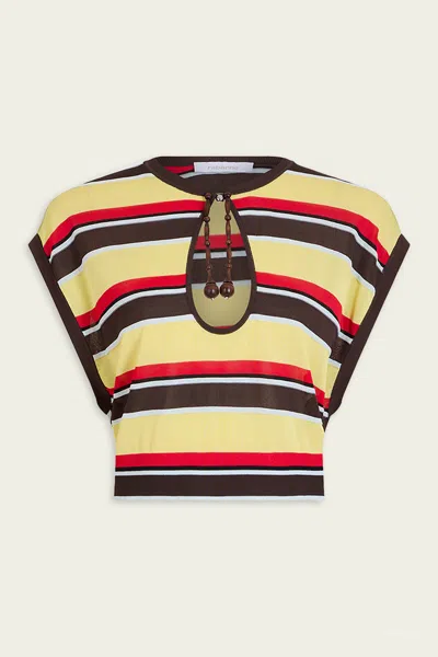 Rabanne Bead-embellished Striped Top In Stripe Yellow In Multi
