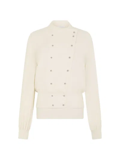 Rabanne Beige Crepe Blouse With Pearl Inspired Jewelery Buttons In Multi