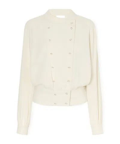 Rabanne Beige Crepe Blouse With Pearl Inspired Jewelery Buttons In Neutral