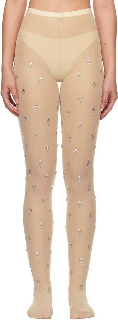 Rabanne Beige Embroidered Jersey Leggings In P692 Peach