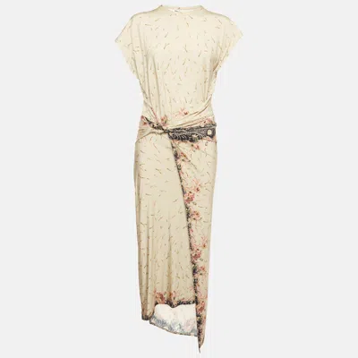 Pre-owned Rabanne Beige Floral Print Draped Maxi Dress M