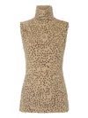 Rabanne Embellished Brushed Cheetah-print Stretch-knit Turtleneck Tank In Brown