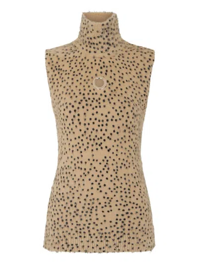 RABANNE BEIGE KNITTED VEST WITH BLACK POLKA DOTS RABANNE