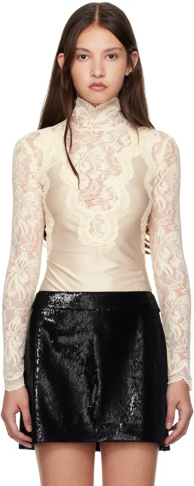 Rabanne Beige Lace & Jersey Blouse In P105 Ivory