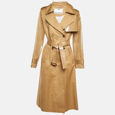 Pre-owned Rabanne Beige Pu & Gabardine Layered Trench Coat S In Sand