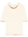 Rabanne Beige Silk And Cotton T-shirt With Chain In Neutral
