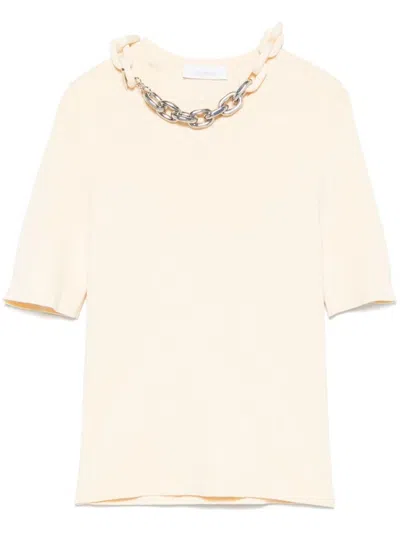 RABANNE BEIGE SILK AND COTTON T-SHIRT WITH CHAIN