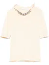 Rabanne Beige Silk And Cotton T-shirt With Chain In Neutral