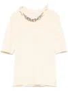 Rabanne Beige Silk And Cotton T-shirt With Chain In Neutral
